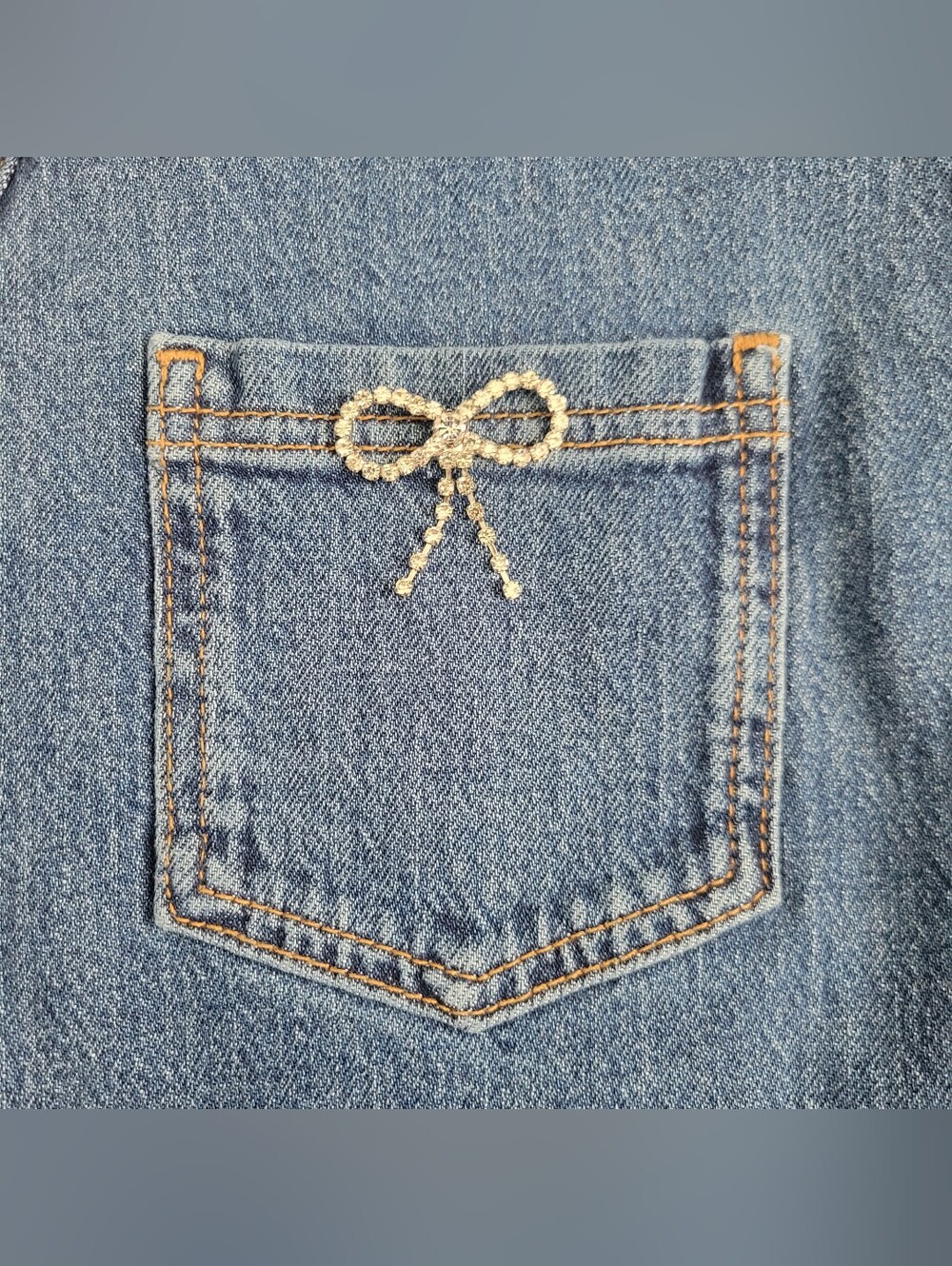 Anthropologie Maeve Denim Bow Mini Skirt Blue Button Front Rhinestone 4 NWT - Picture 2 of 5